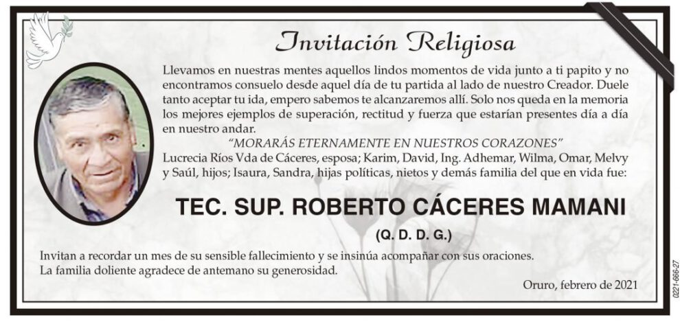 Obituario de Roberto Cáceres Mamani