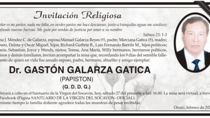 Invitación Religiosa: Dr. Gastón Galarza Gatica