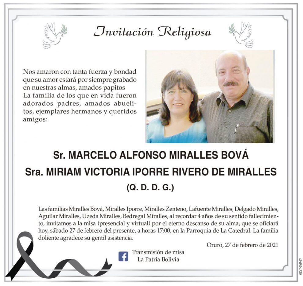 Invitación Religiosa por Marcelo Alfonso Miralles Bová y Miriam Victoria Iporre Rivero de Miralles