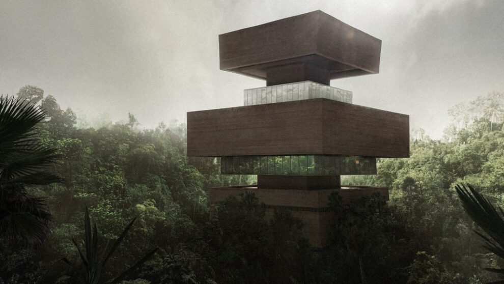 Edificio Xinatli en forma de pirámide escalonada