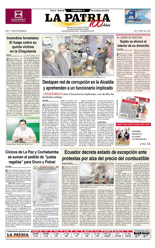 Portadas impresas del 4 de octubre de 2019