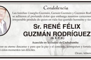 Condolencia por la pérdida de René Félix Guzmán Rodríguez