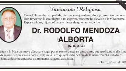 Invitación Religiosa: Dr. Rodolfo Mendoza Alborta