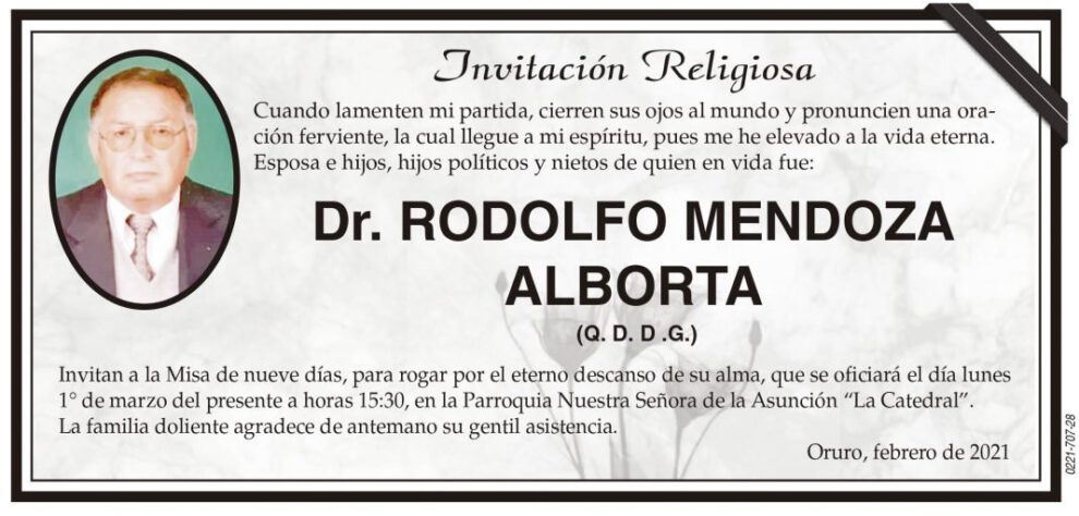 Invitación Religiosa: Dr. Rodolfo Mendoza Alborta