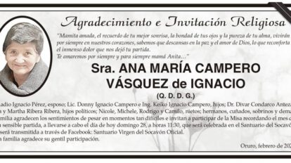 Agradecimiento e Invitación Religiosa por Ana María Campero Vásquez
