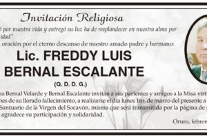 Lic. Freddy Luis Bernal Escalante, invitación a misa virtual