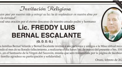 Lic. Freddy Luis Bernal Escalante, invitación a misa virtual
