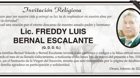 Lic. Freddy Luis Bernal Escalante, invitación a misa virtual