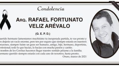 Condolencia por la partida de Rafael Fortunato Veliz Arévalo