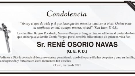 Condolencia por el fallecimiento de René Osorio Navas