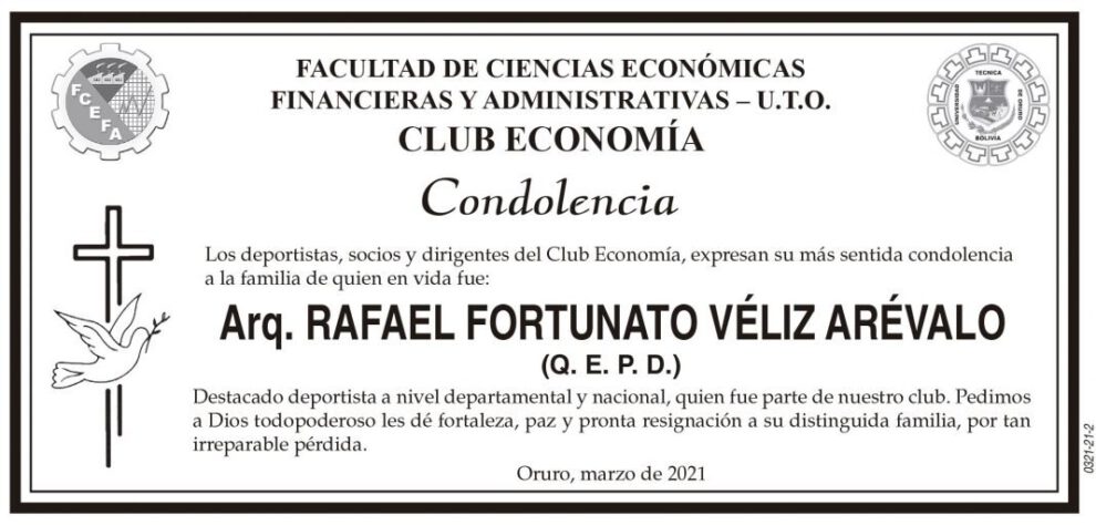 Condolencia por Rafael Fortunato Véliz Arévalo