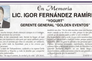 Obituario de Lic. Igor Fernández Ramírez