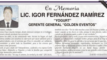 Obituario de Lic. Igor Fernández Ramírez