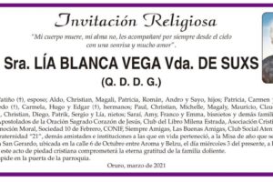 Lía Blanca Vega Vda. de Suxs invitación religiosa