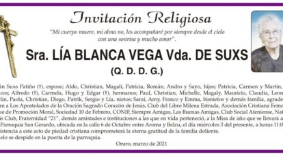 Lía Blanca Vega Vda. de Suxs invitación religiosa