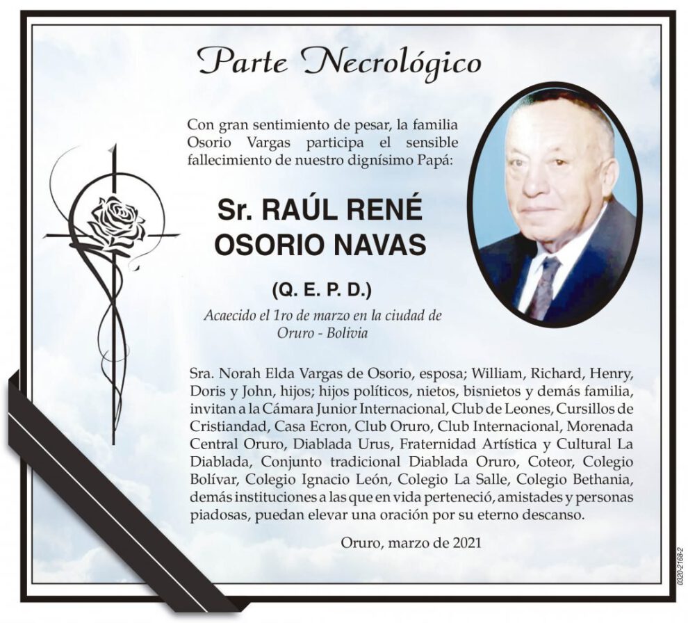 Parte Necrológico de Raúl René Osorio Navas