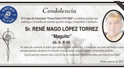 Condolencia por René Mago López Torrez