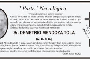 Necrológico de Demetrio Mendoza Tola