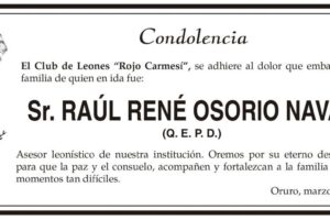 Condolencia por Raúl René Osorio Navas