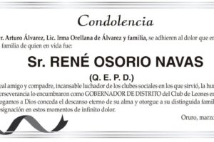 Condolencia por el fallecimiento de René Osorio Navas