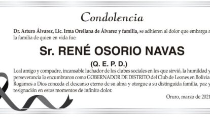 Condolencia por el fallecimiento de René Osorio Navas