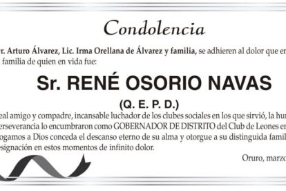 Condolencia por el fallecimiento de René Osorio Navas