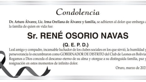 Condolencia por el fallecimiento de René Osorio Navas
