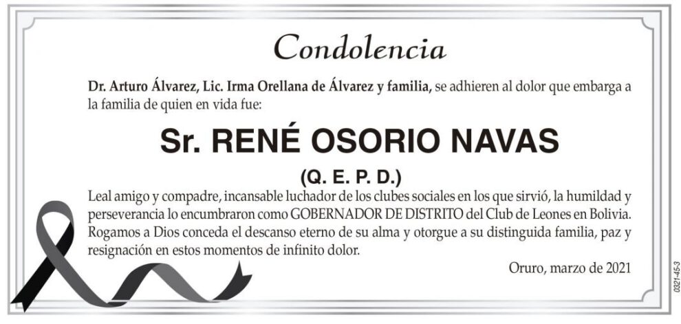 Condolencia por el fallecimiento de René Osorio Navas