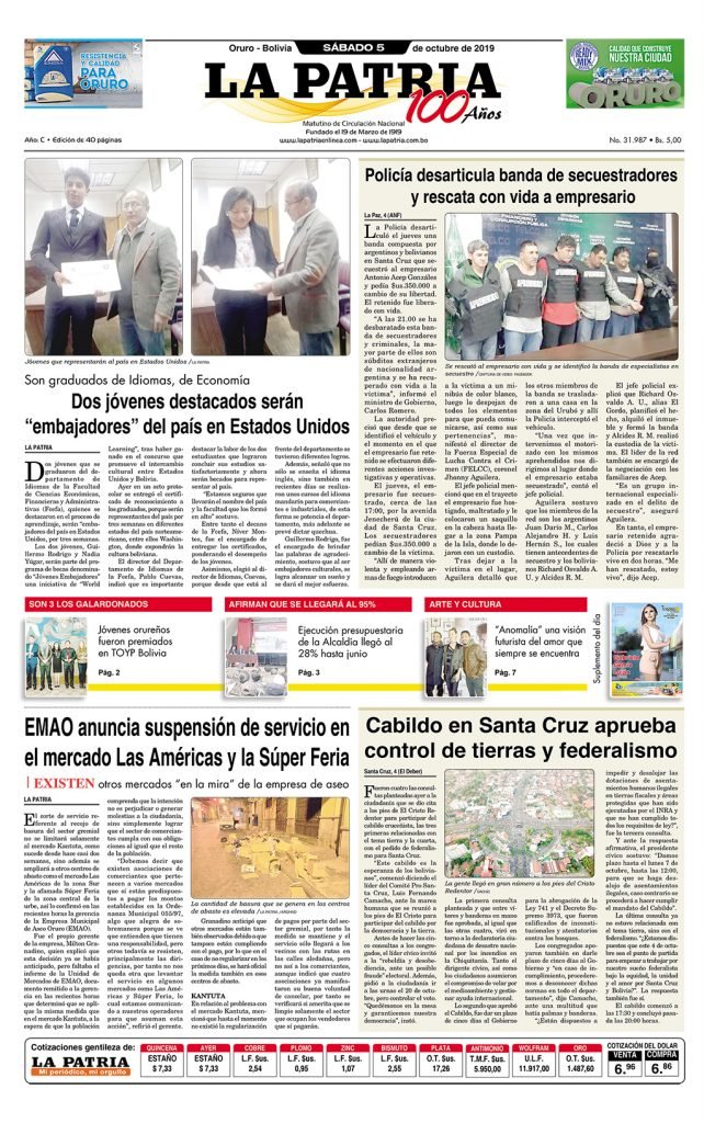 Portadas impresas del sábado 5 de octubre de 2019