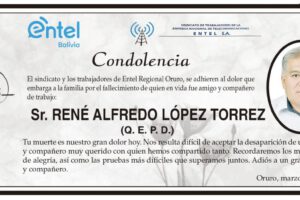 Condolencia por el fallecimiento de René Alfredo López Torrez