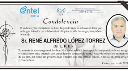 Condolencia por el fallecimiento de René Alfredo López Torrez