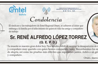 Condolencia por el fallecimiento de René Alfredo López Torrez