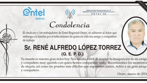 Condolencia por el fallecimiento de René Alfredo López Torrez