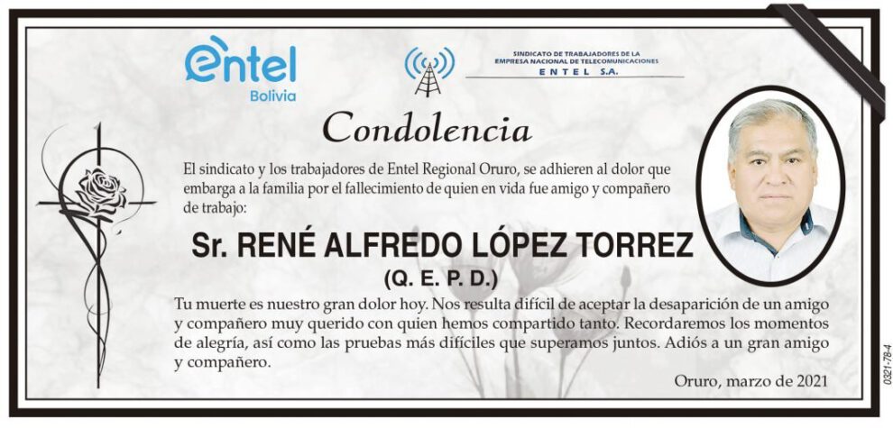 Condolencia por el fallecimiento de René Alfredo López Torrez
