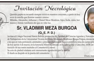Invitación Necrológica para Vladimir Meza Burgoa