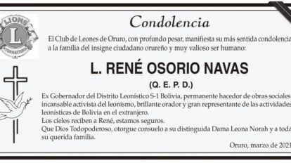 Condolencia por L. René Osorio Navas