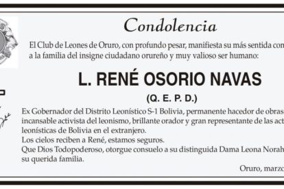 Condolencia por L. René Osorio Navas