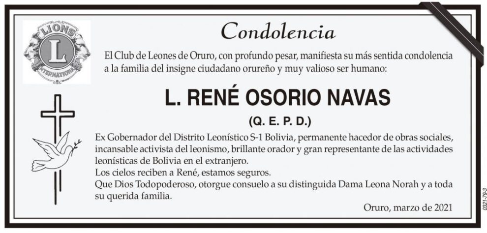 Condolencia por L. René Osorio Navas