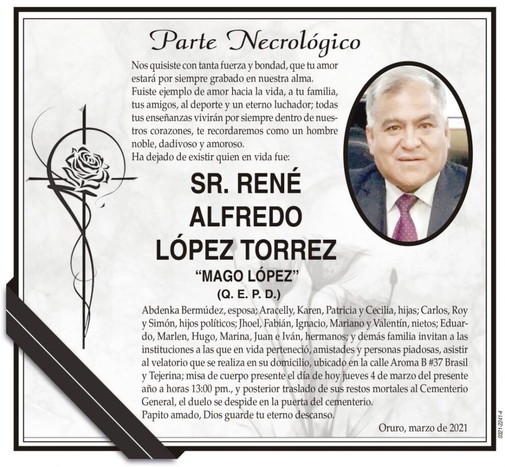 Parte Necrológico de René Alfredo López Torrez