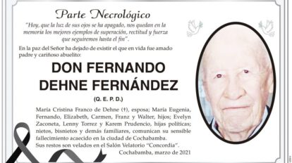 Necrológico de Fernando Dehne Fernández