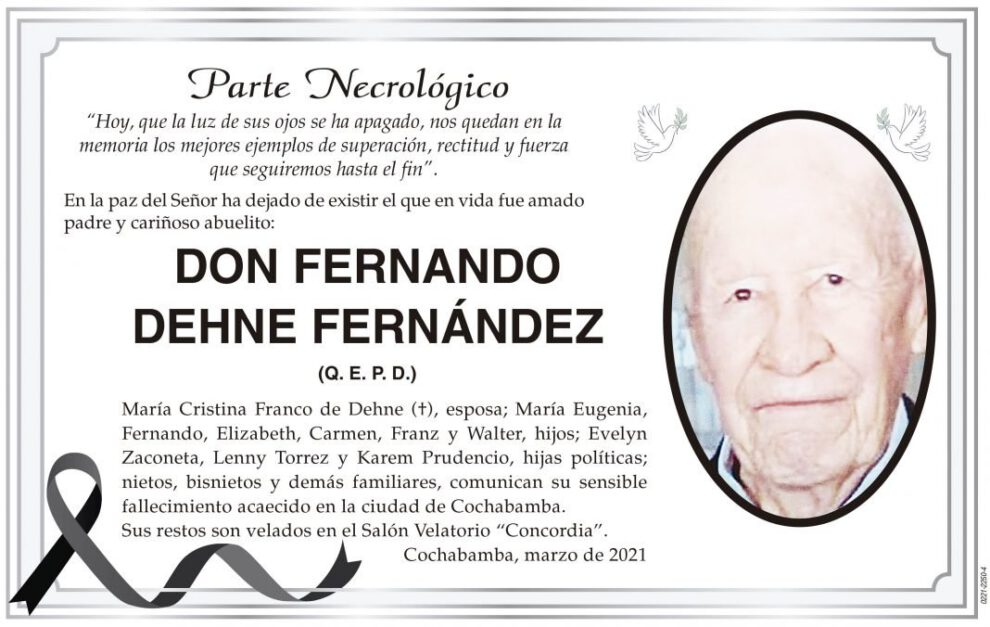 Necrológico de Fernando Dehne Fernández