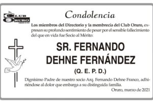 Condolencia por el fallecimiento de Fernando Dehne Fernández