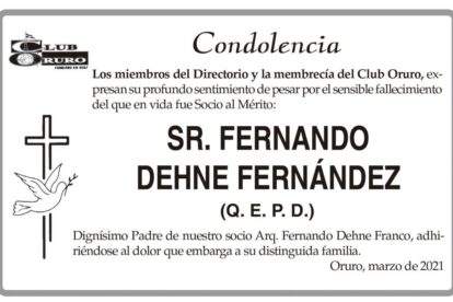 Condolencia por el fallecimiento de Fernando Dehne Fernández