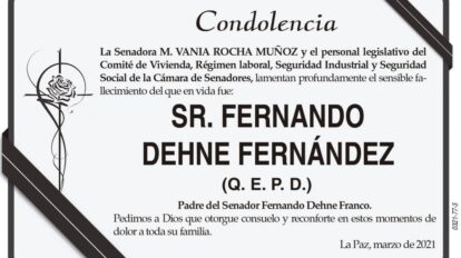 Condolencia por el fallecimiento de Fernando Dehne Fernández