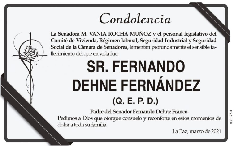Condolencia por el fallecimiento de Fernando Dehne Fernández