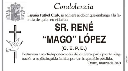 Condolencia por la muerte de René “Mago” López