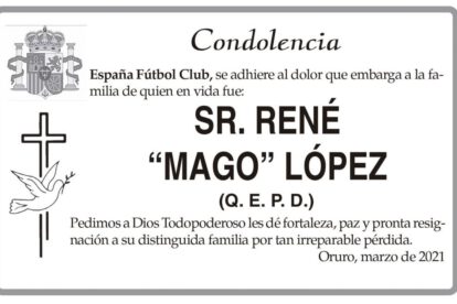 Condolencia por la muerte de René “Mago” López