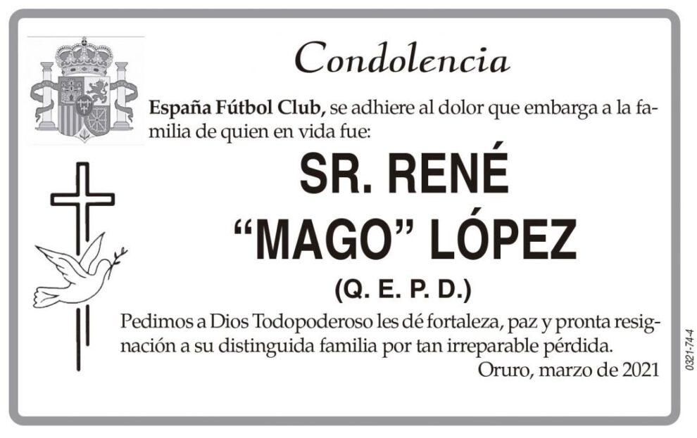 Condolencia por la muerte de René “Mago” López