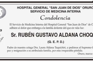 Condolencia por la pérdida de RUBÉN GUSTAVO ALDANA CHOQUE