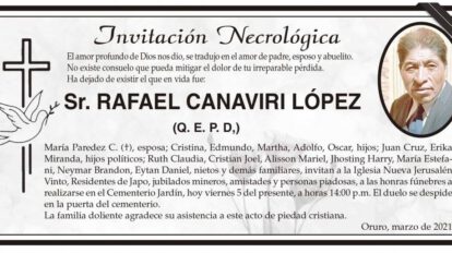 Invitación Necrológica: Sr. Rafael Canaviri López